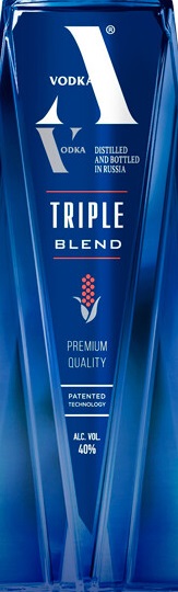 Этикетка ВОДКА "VODKA A TRIPLE BLEND" ("ВОДКА А ТРИПЛ БЛЕНД") креп 40%, емк 0,5л