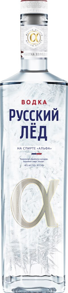 ВОДКА "РУССКИЙ ЛЕД НА СПИРТЕ "АЛЬФА" креп 40%, емк 0.5л.