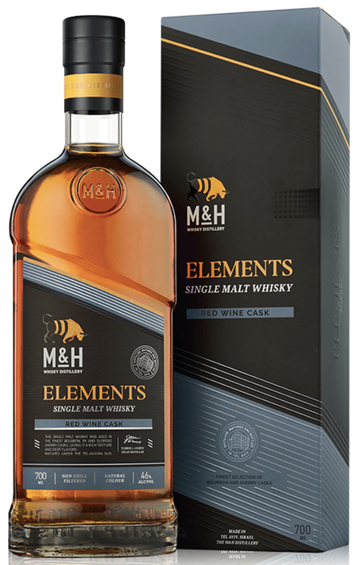 Виски односолодовый Эм энд Эйч Элементс Ред Вайн "M & H Elements Red Win в подарочной коробке креп 46%, емк 0,7л