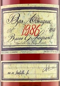 Этикетка Бренди Барон Г. Легран 1986 Ба Арманьяк креп 40%, емк 0,7л п/уп (дерево)