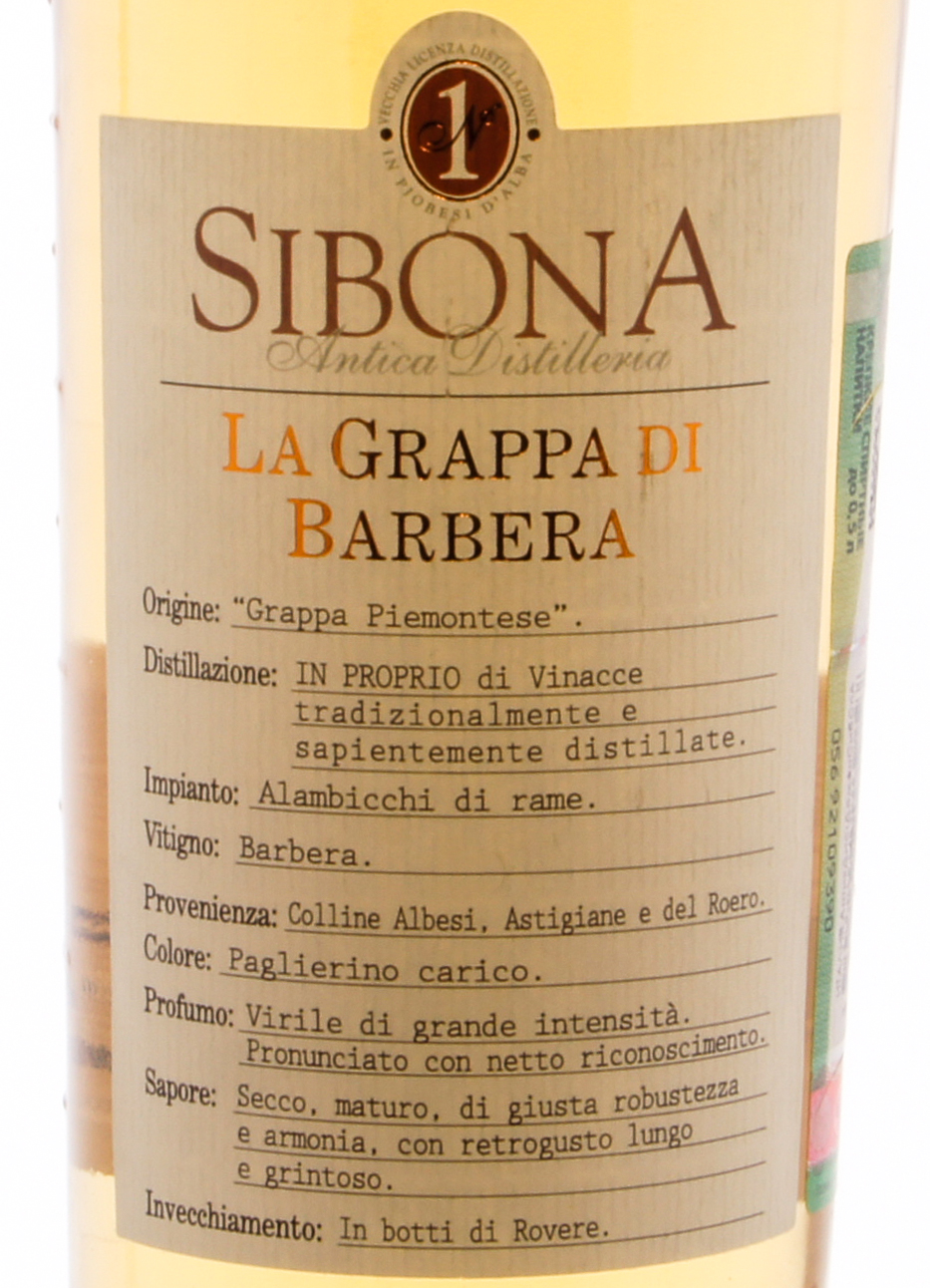 Этикетка Барбера Сибона креп. 42% 0.5л.