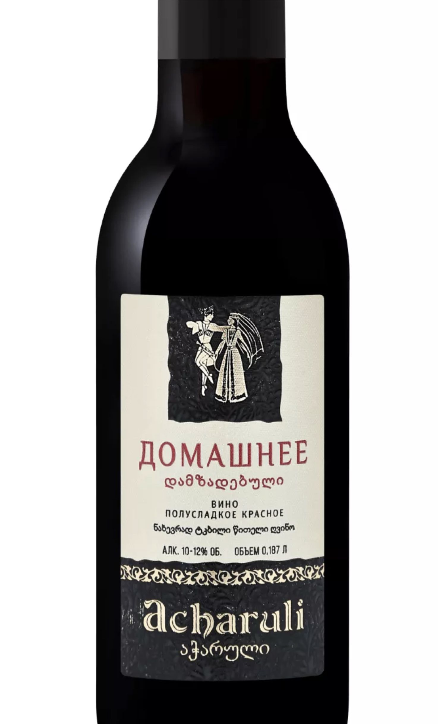 Этикетка Вино столовое полусладкое красное"Домашнее"Acharuli/Ачарули креп 12%, емк 0,187л