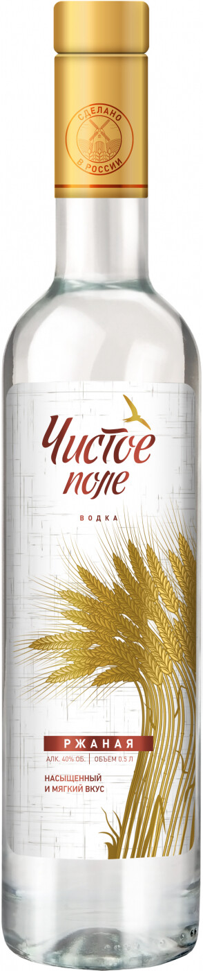 Водка "ЧИСТОЕ ПОЛЕ" креп 40%, емк 0.5 л