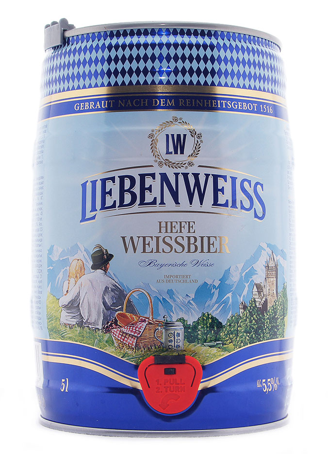 Лебенвайс Хефе-Вайсбир Пиво Светлое Пшеничное Нефильтрованоое Liebenweiss Hefe-Weissbier 5,5% 5л Бочка