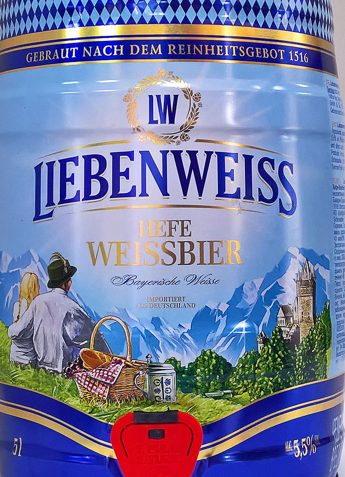 Этикетка Лебенвайс Хефе-Вайсбир Пиво Светлое Пшеничное Нефильтрованоое Liebenweiss Hefe-Weissbier 5,5% 5л Бочка