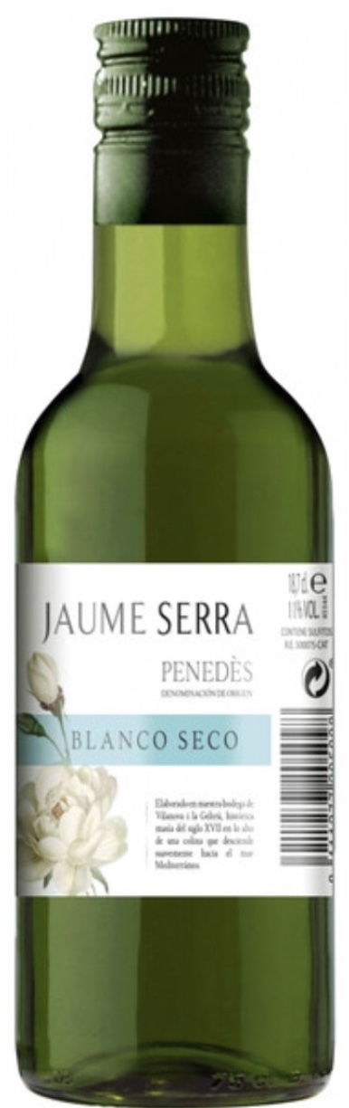 ВИНО ординарное сортовое белое сухое ДО Пенедес "Джауме Серра" креп 11%, емк  0.187л.