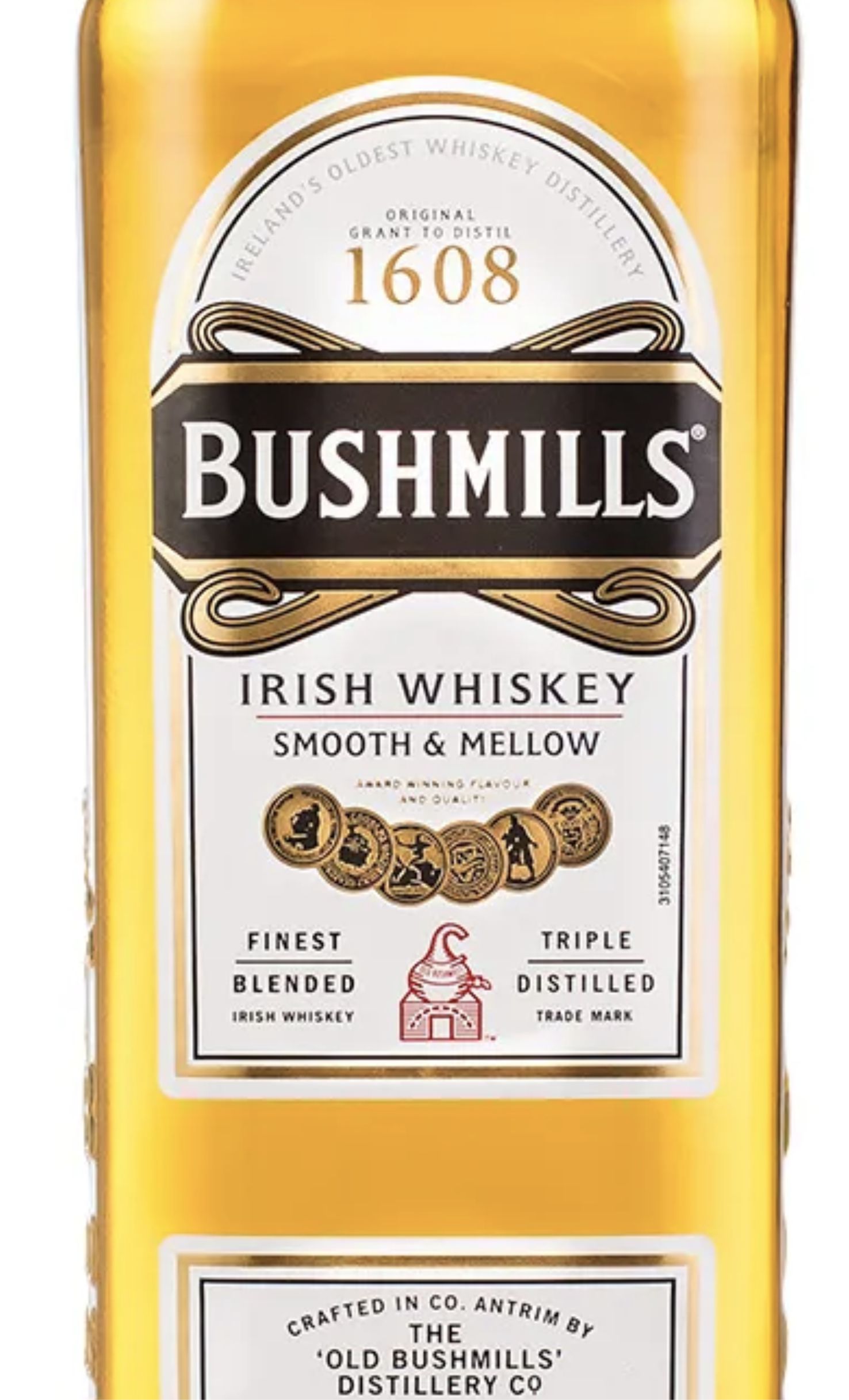 Этикетка ВИСКИ ирландский купажированный Бушмилз Ориджинал в подарочной упаковке тм. Bushmils, креп 40%, емк 0,7л