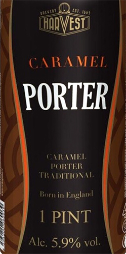 Этикетка Пиво темное пастеризованное фильтрованное "Харвест Карамель Портер" креп 5,9%, емк 0,568л ж/б