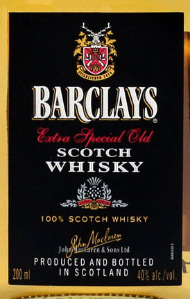 Этикетка Виски шотландский купажированный "Барклайс" креп 40%, емк 0,2л