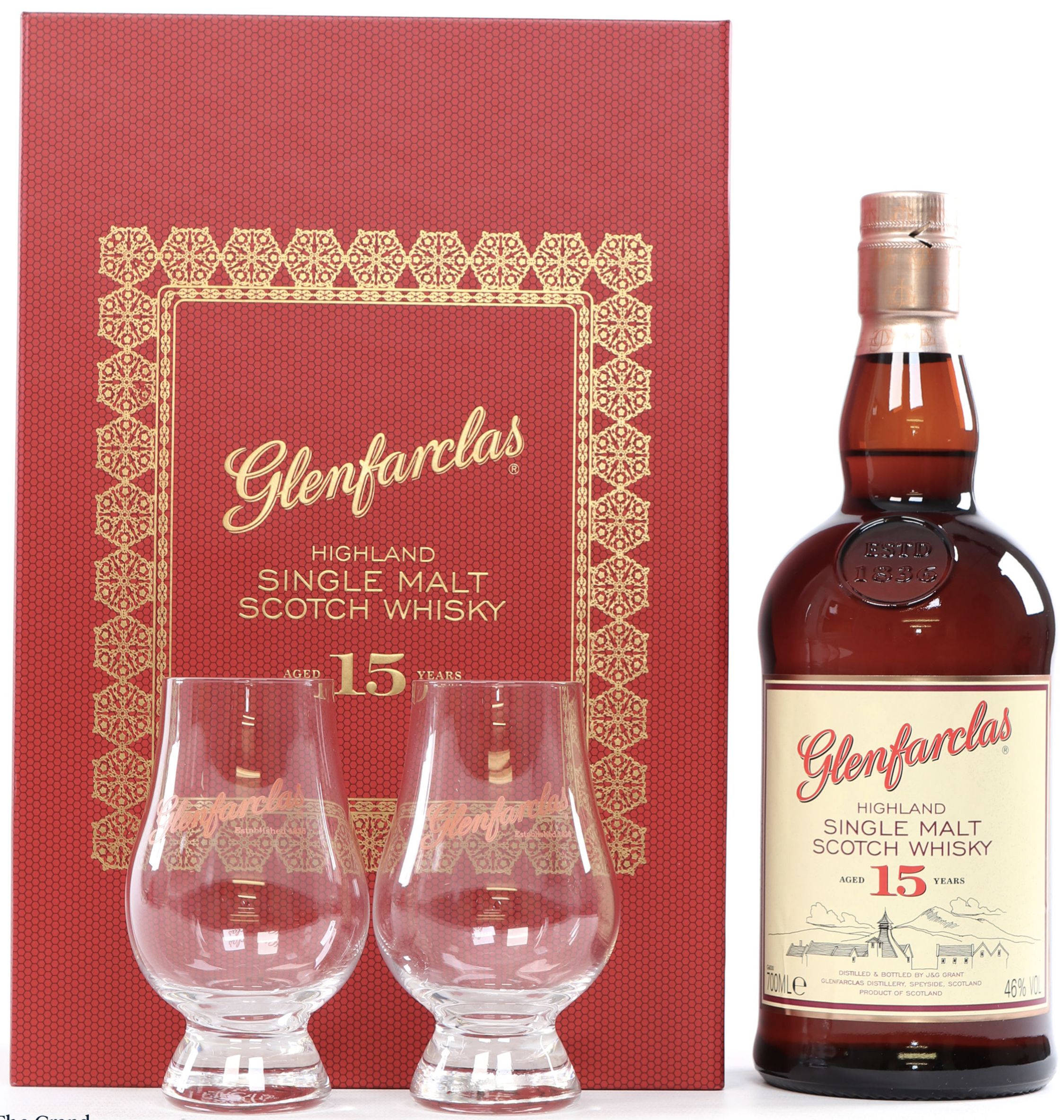 Виски Гленфарклас 15 лет с двумя бокалами, 0.7 л