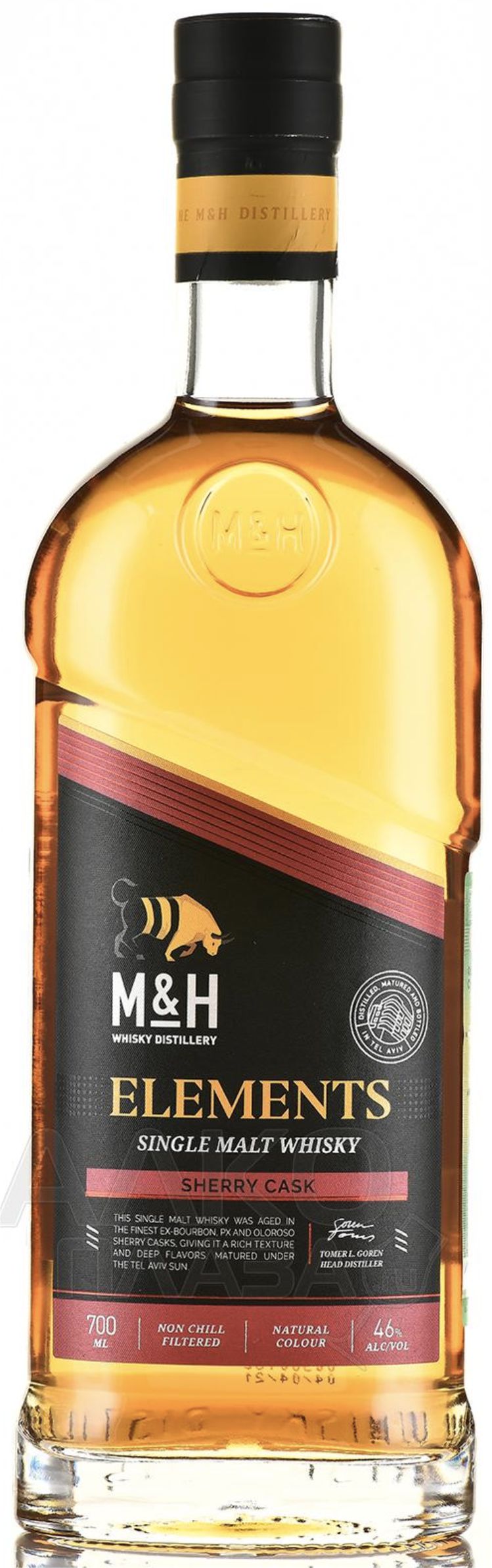 Виски односолодовый Эм энд Эйч Элементс Шерри "M & H Elements Sherry"  в подарочной коробке креп 46%, емк 0,7л