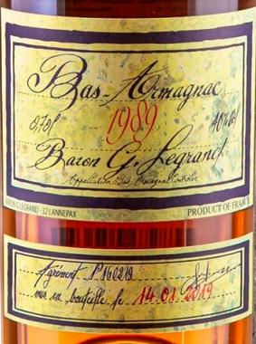 Этикетка Бренди Барон Г. Легран Ба Арманьяк 1989 0,7л