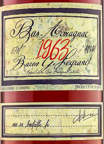Этикетка Бренди Барон Г. Легран Ба Арманьяк 1963 0,7л
