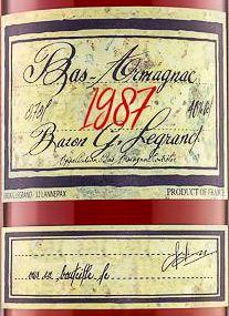 Этикетка Бренди Барон Г. Легран Ба Арманьяк 1987 0,7л