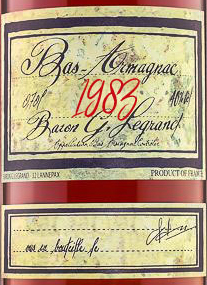 Этикетка Бренди Барон Г. Легран Ба Арманьяк 1983 0,7л
