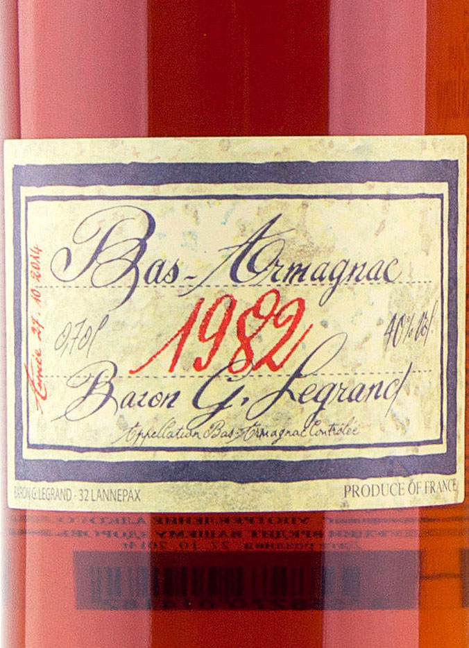 Этикетка Арманьяк Барон Г. Легран Ба Арманьяк 1982, 0.7 л