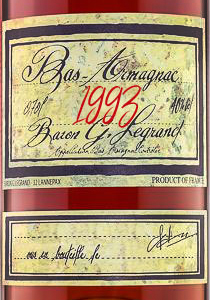 Этикетка Бренди Барон Г. Легран Ба Арманьяк 1993 0,7л