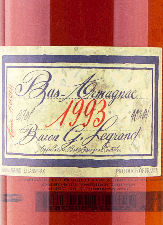 Этикетка Арманьяк Барон Г. Легран Ба Арманьяк 1993, 0.7 л