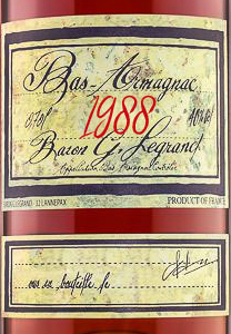 Этикетка Бренди Барон Г. Легран Ба Арманьяк 1988 0,7л