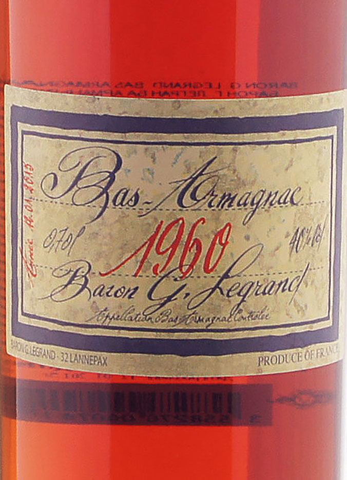 Этикетка Арманьяк Барон Г. Легран Ба Арманьяк 1960, 0.7 л