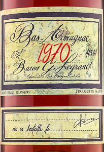 Этикетка Арманьяк Барон Г. Легран Ба Арманьяк 1970 0,7л