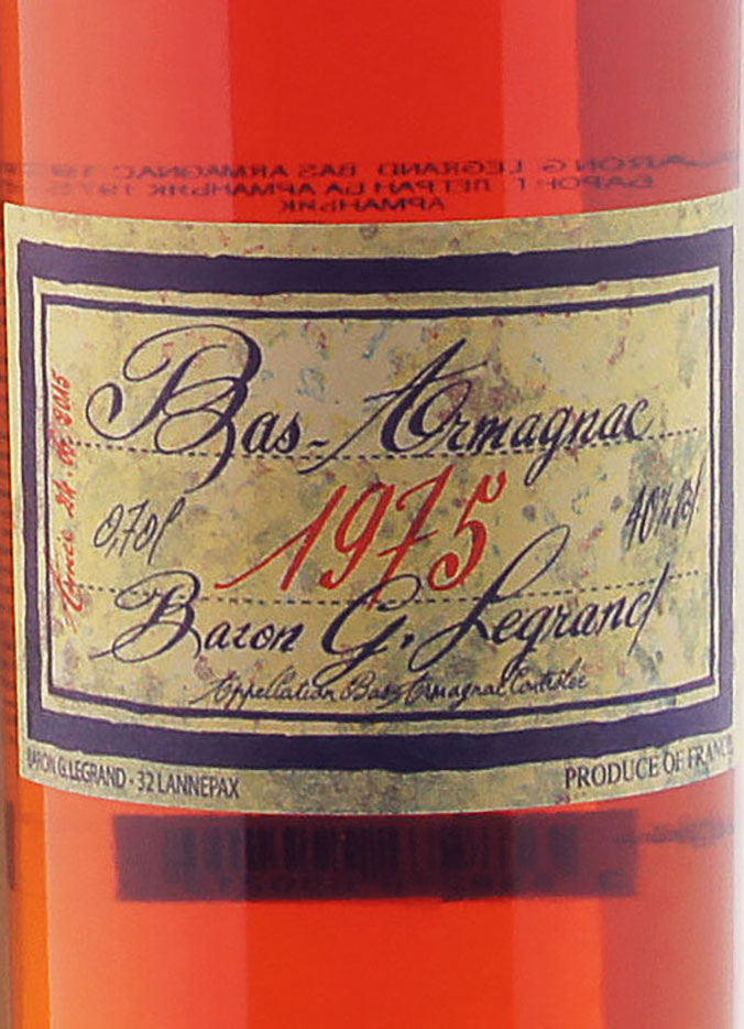 Этикетка Арманьяк Барон Г. Легран Ба Арманьяк 1975, 0.7 л