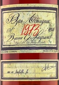 Этикетка Бренди Барон Г. Легран 1973 Ба Арманьяк 40% 0,7л п/уп (дерево)