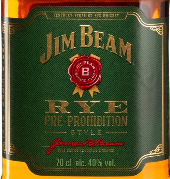 Этикетка ВИСКИ зерновой (ржаной) "JIM BEAM RYE" ("Джим Бим Рай") креп 40%, емк 0.7л.