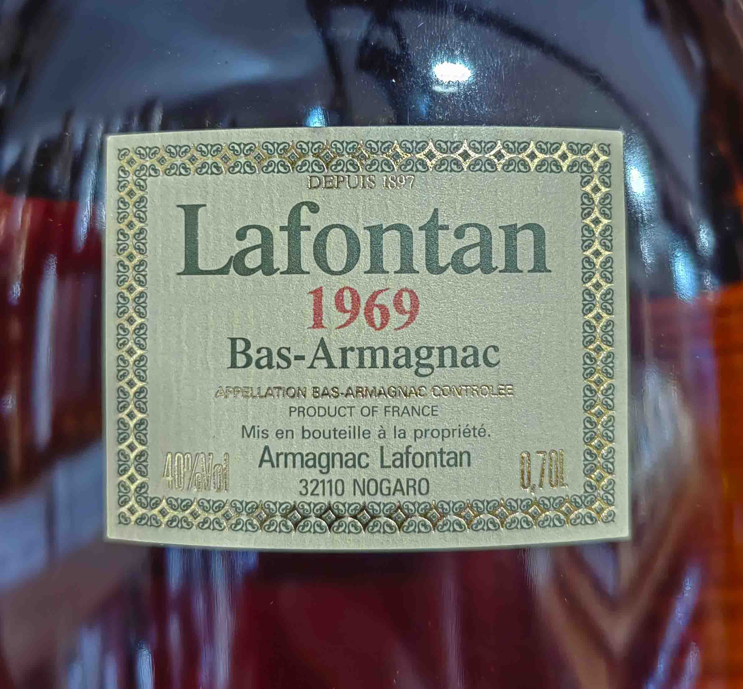 Этикетка Арманьяк Лафонтан Миллезиме 1969  0,7л