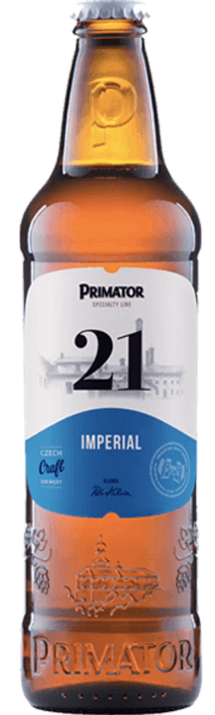 Пиво Приматор 21 Империал солодовое светл. пастеризован. фильтрован. 0,5л бут. алк.9%