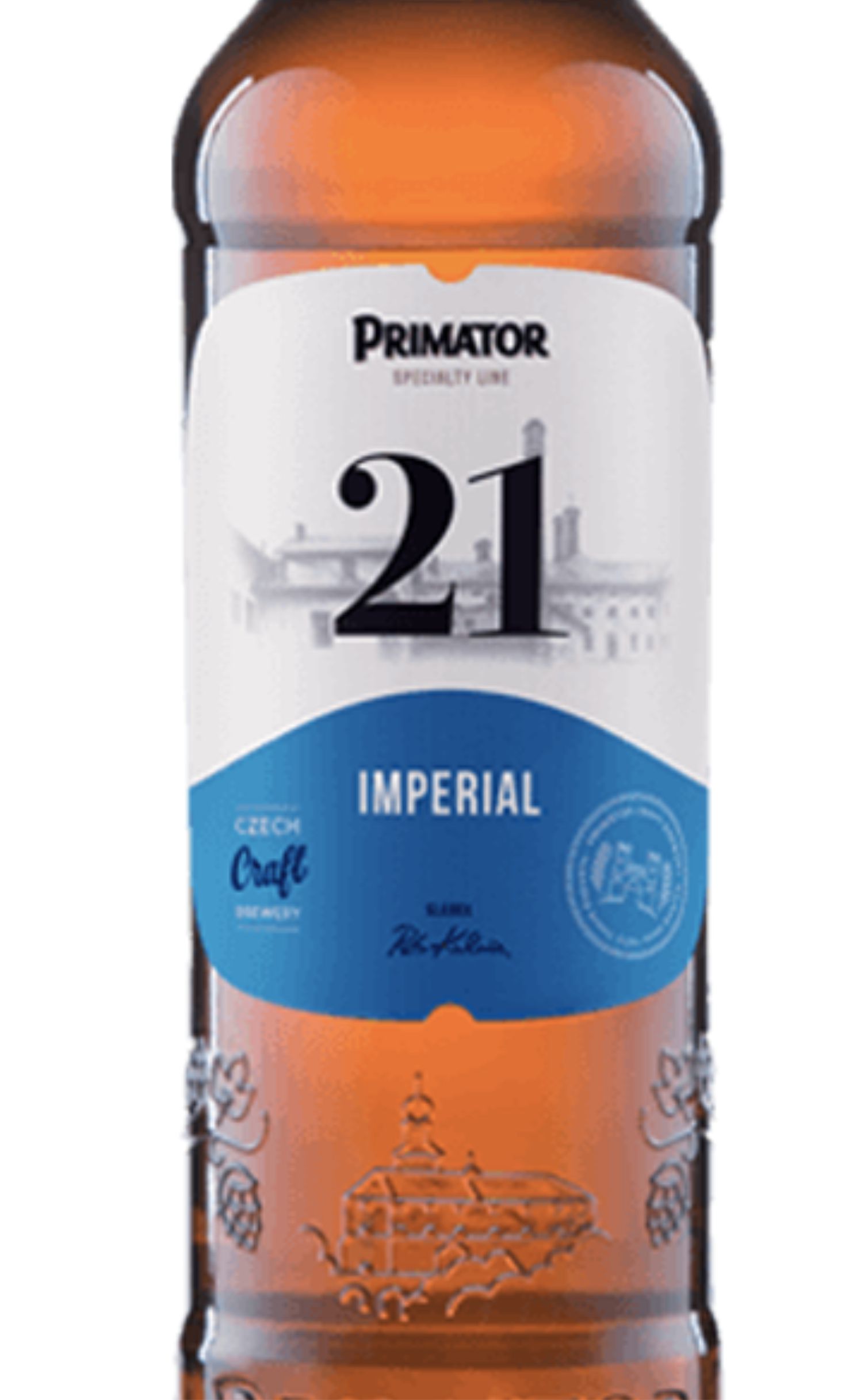 Этикетка Пиво Приматор 21 Империал солодовое светл. пастеризован. фильтрован. 0,5л бут. алк.9%