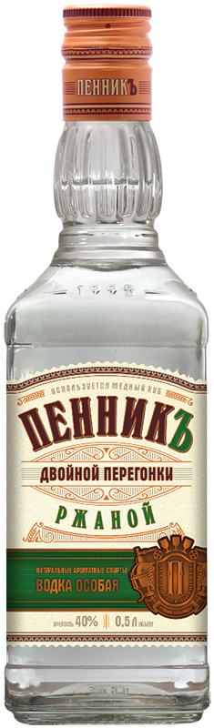 Водка особая "ПЕННИК ДВОЙНОЙ ПЕРЕГОНКИ РЖАНОЙ"  креп  40%, емк 0,5л