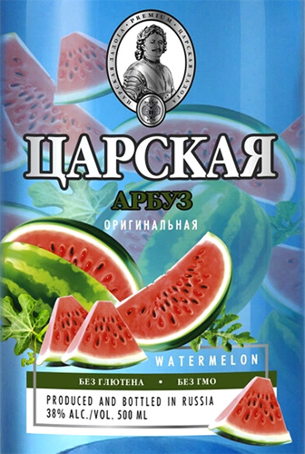 Этикетка Настойка горькая "ЦАРСКАЯ ОРИГИНАЛЬНАЯ АРБУЗ (CZAR'S ORIGINAL WATERMELON)"  креп 38%, емк 0,5л