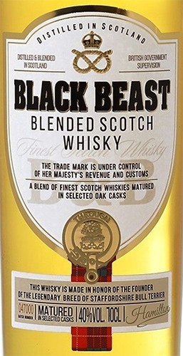 Этикетка ВИСКИ шотландский купажированный "Блэк Бист" креп. 40%, емк 0.7л.