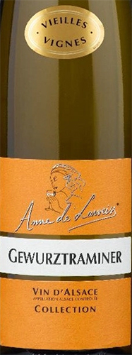Этикетка ВИНО сортовое ординарное "Эльзас Коллексьон Анна де Лавейс Гевюрцтраминер" 2019г полусухое белое  креп 7,5%, емк 0.75л.