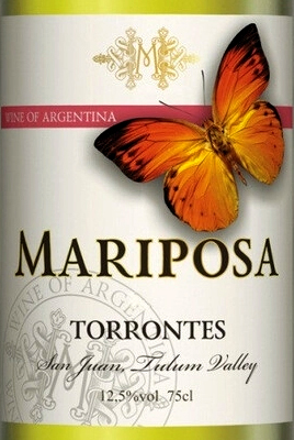 Этикетка ВИНО столовое "Марипоса Торронтес" сухое белое креп. 12.5%, емк  0.75л.