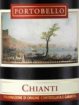 Этикетка ВИНО ординарное "Портобелло Кьянти" 2020г сухое красное  креп 12,5%, емк  0.75л.
