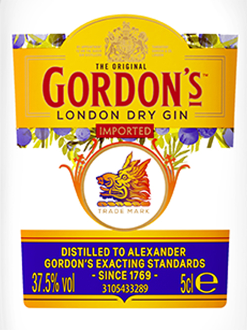 Этикетка Джин Гордонс лондонский сухой кре. 37,5% емк. 0,05л.