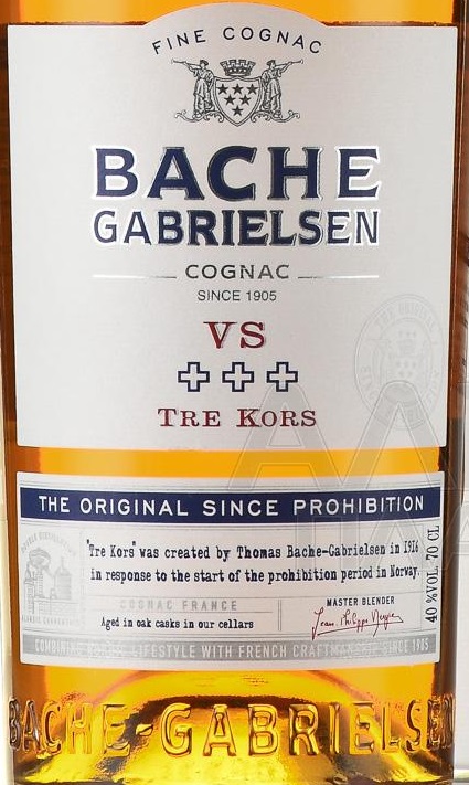Этикетка Коньяк ординарный трехлетний "БАШ ГАБРИЭЛЬСЕН ВС ТРЕ КОРС" AOC КОНЬЯК , в п/у креп  40,0%, емк  0,7л