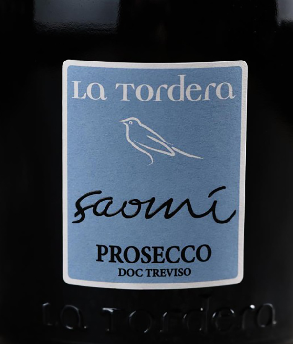 Этикетка Вино игристое с защищенным наименованием места происхождения брют белое "Просекко Тревизо. Ла Тордера "Саоми" Брют"  кре
