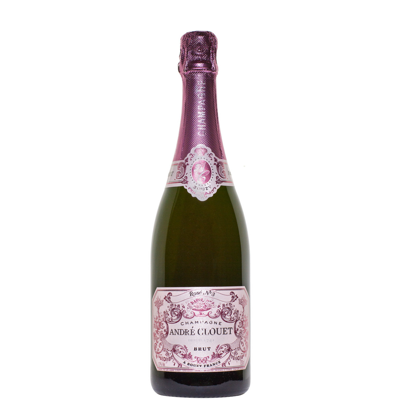 Шампанское брют розовое "Андре Клуэ. Розе № 5. Брют"  креп 12%, емк  0,75л