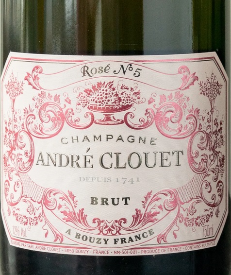 Этикетка Шампанское брют розовое "Андре Клуэ. Розе № 5. Брют"  креп 12%, емк  0,75л