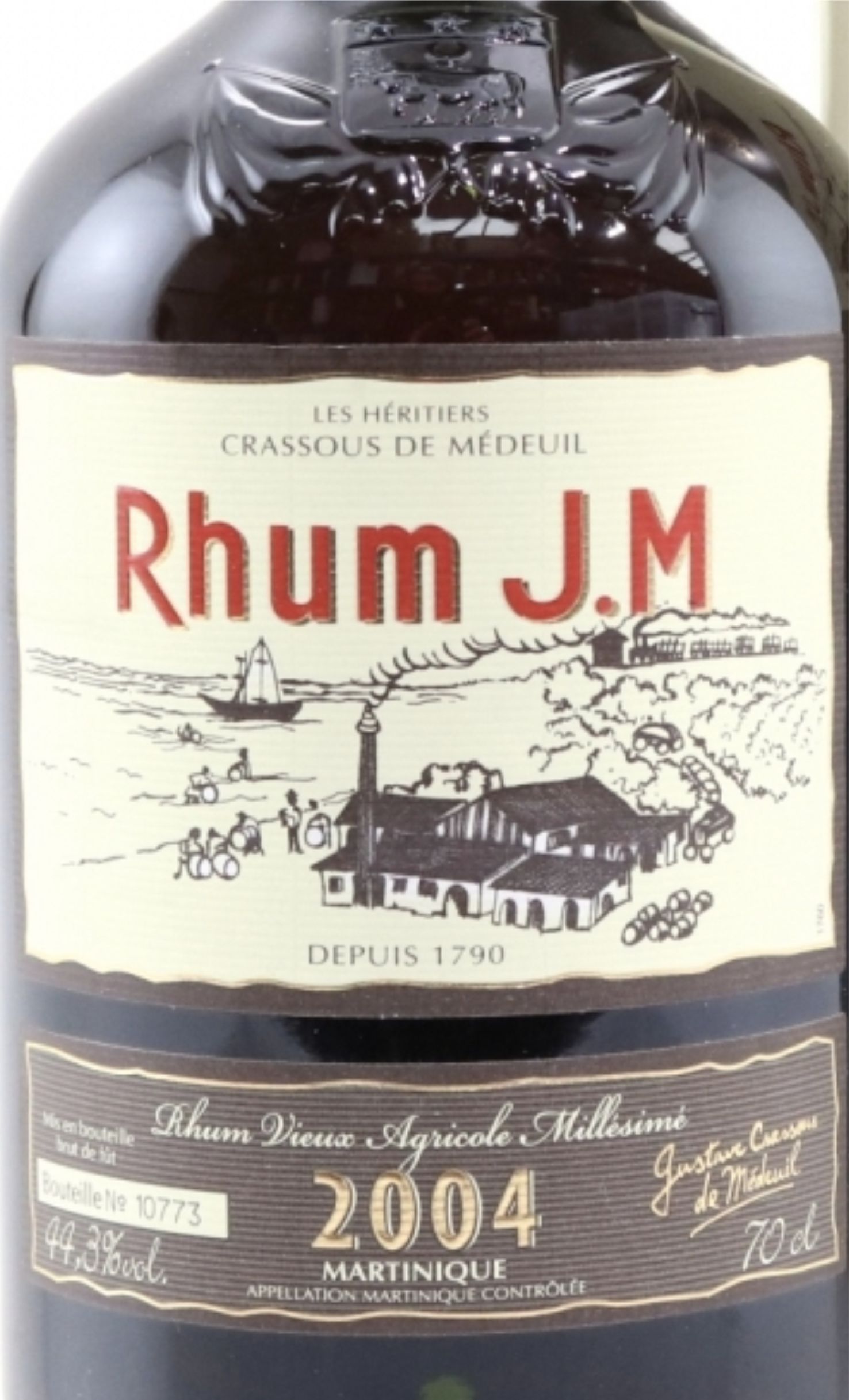 Этикетка Ром "Джи. Эм. Агриколь Миллезим 2004", 0.7л., региона Мартиника, в пу