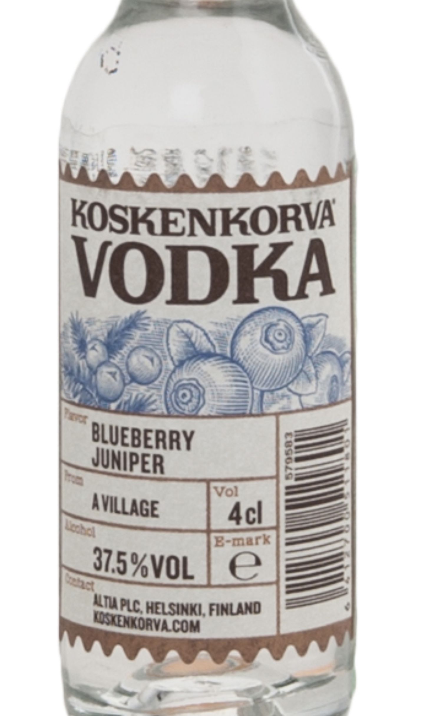 Этикетка Водка Коскенкорва со вкусом черники и можжевельника, 0.04 л