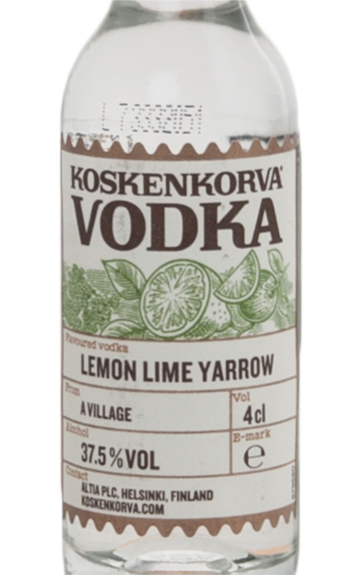 Этикетка Водка Коскенкорва со вкусом лимона, лайма и тысячелистника, 0.04 л