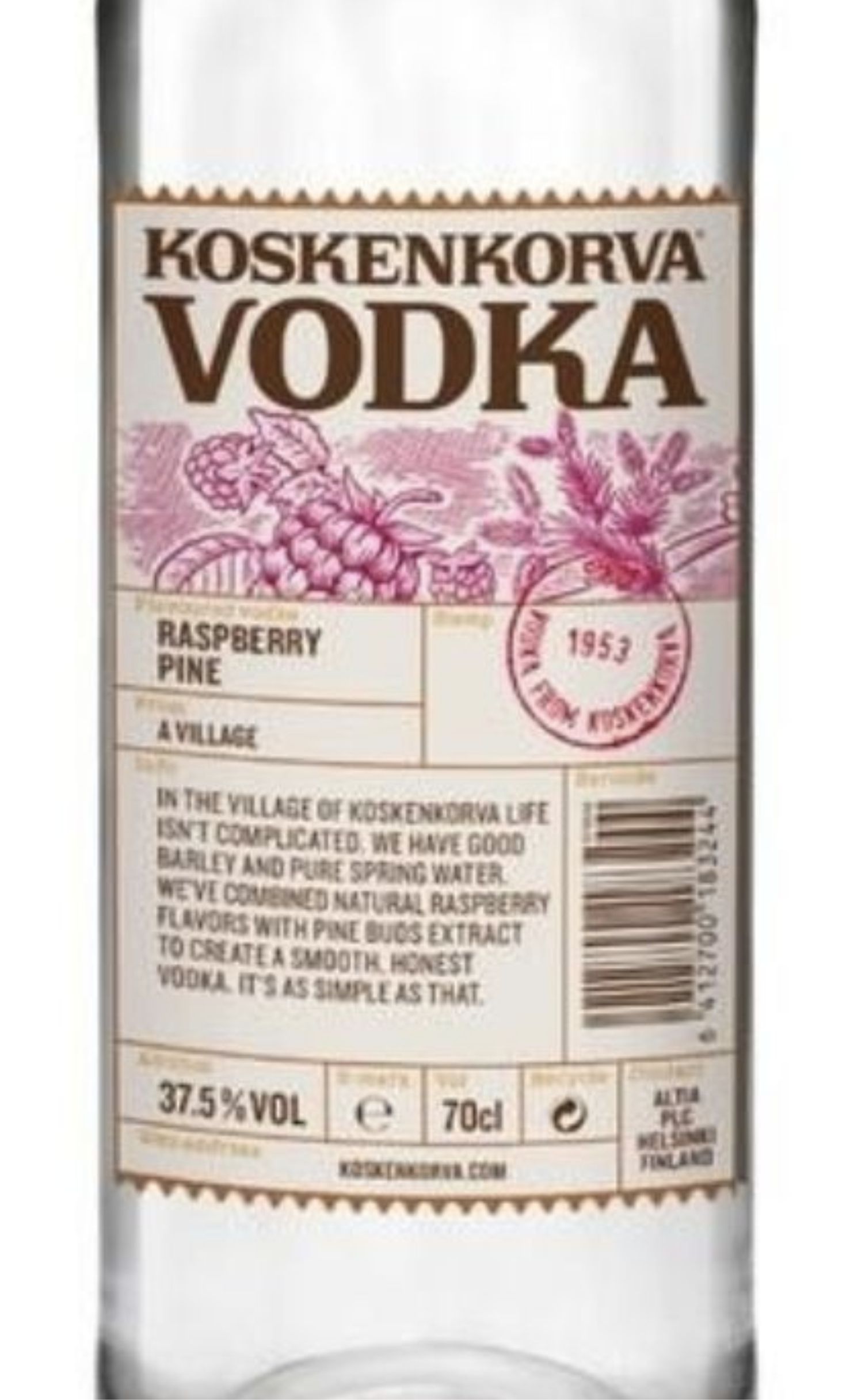 Этикетка Водка Коскенкорва со вкусом малины и сосны, 0.7 л