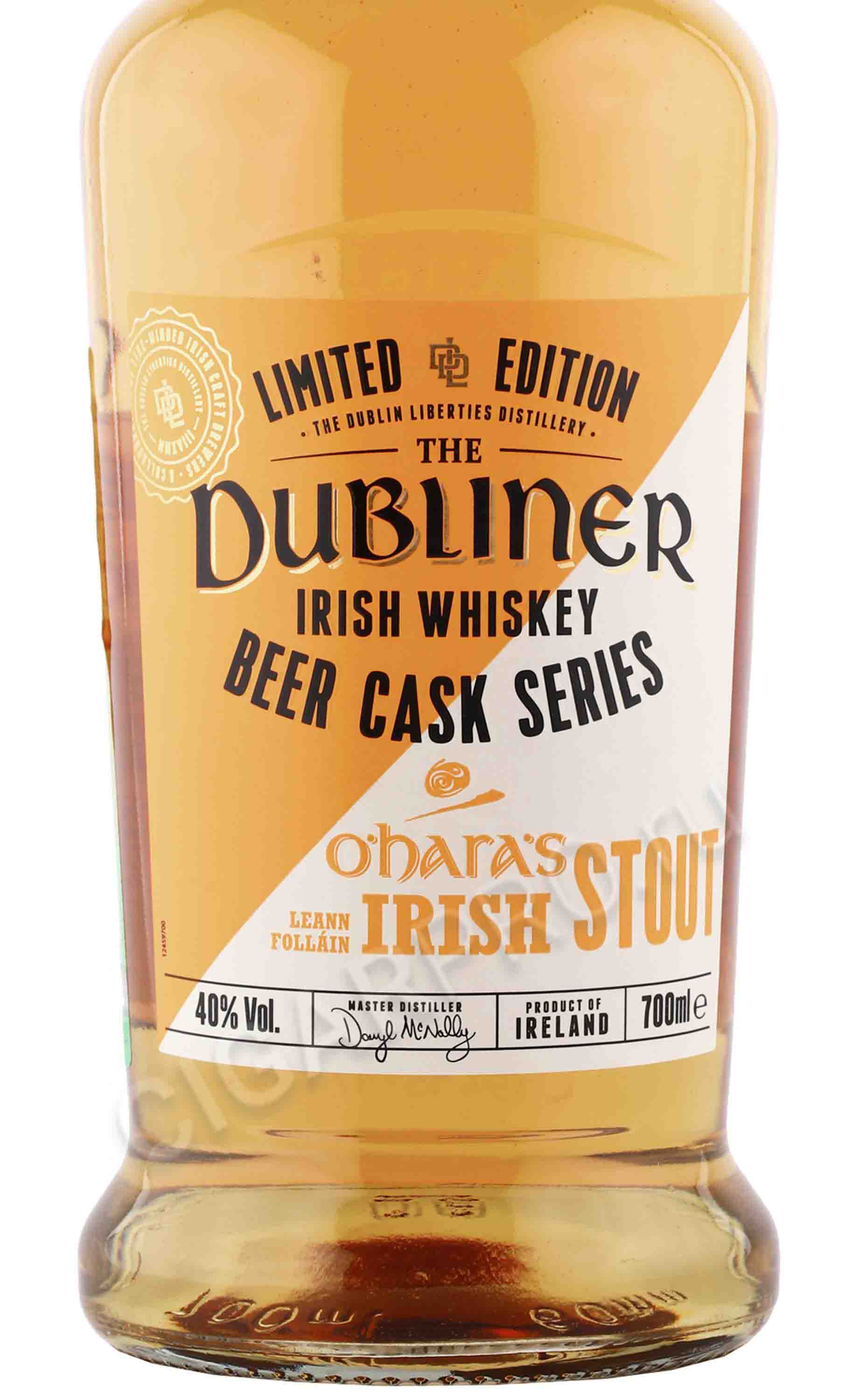 Этикетка Виски ирландский купажированный "Зе Даблинер Айриш Стаут" выдержанный в пивных бочках  креп 40%, емк 0,7л.