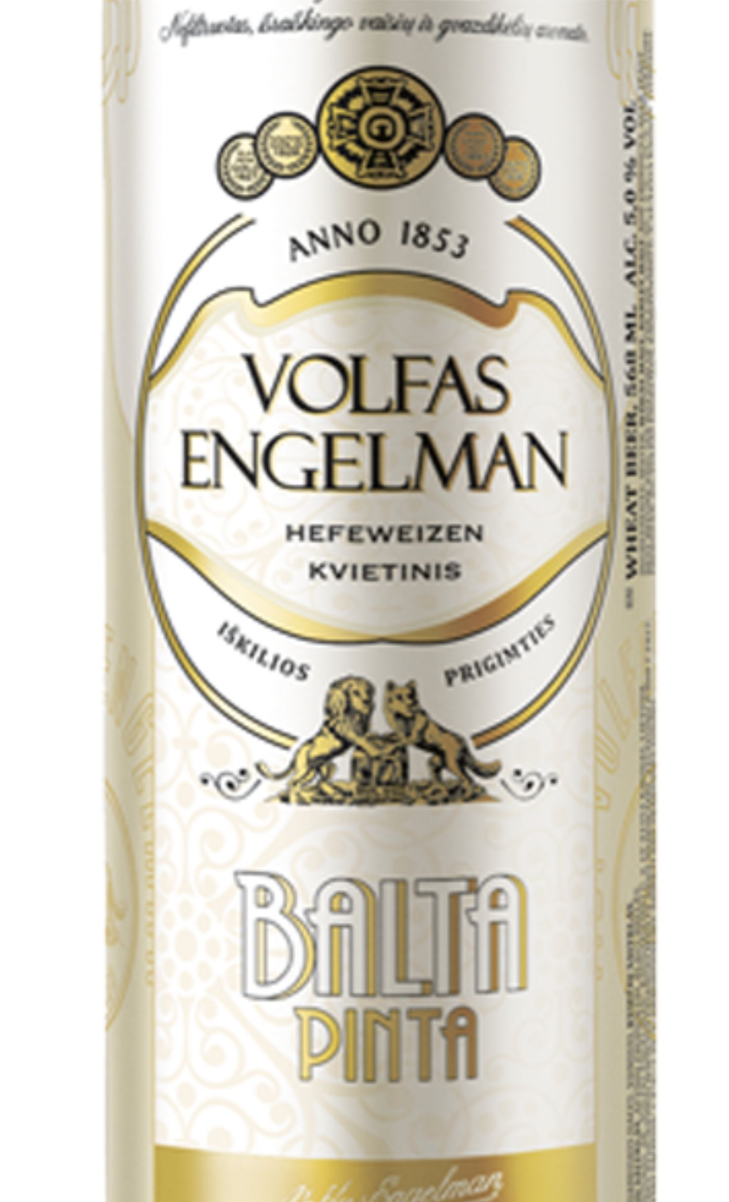 Этикетка Пиво Вольфас Энгельман Балта Пинта светл. пшенич. нефильтрован. 0,568л бан, алк. 5,0%