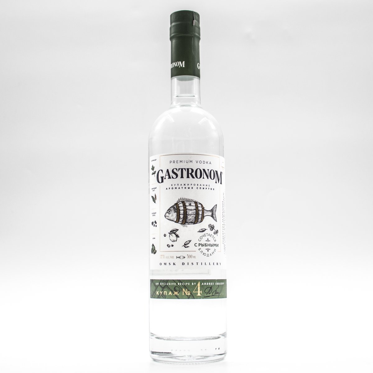 Водка особая "GASTRONOM (ГАСТРОНОМ), КУПАЖ №4 К РЫБНЫМ БЛЮДАМ" креп 37,5 %, емк 0,5 л.