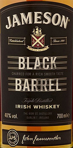 Этикетка Виски ирландский купажированный  Джемесон Блэк Баррел, в наборе с двумя стаканами креп 40%, емк 0,7л